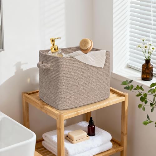 15×13 Inch Storage Cubes, 3 Pack Cube Storage Bins for Organizing, Cotton Rope Woven Baskets for Shelves, Bathroom, Kids Room, Closets, Baby Nursery