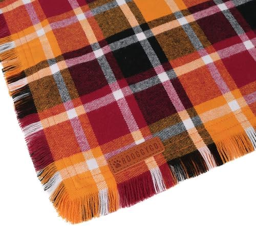 ADOGGYGO Fall Thanksgiving Dog Bandana, Autumn Plaid Dog Scarf, Small