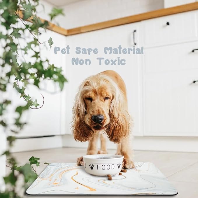 Dog Food Mats for Floors Waterproof, Dog Cat Water Bowl Mats Pet Feeding Absorbent Mat Dog Cat Pet Placemats for Food and Water Marble 17 * 30 inch