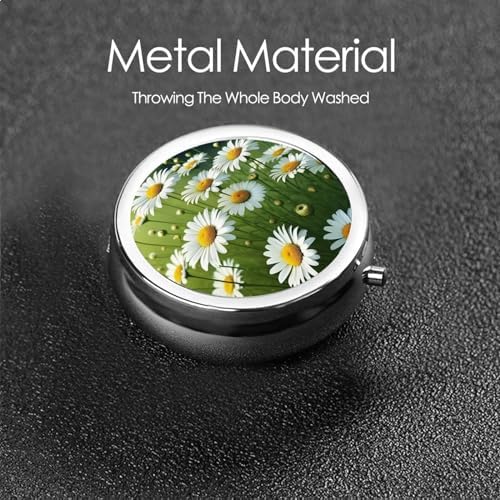 ZhongGuo Floral Flowers Daisies Printed Pill Organizer,Round Travel Pill Organizer Mini Medicine Pill Box for Purse Iron Plating