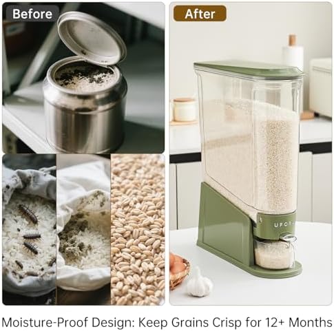 UFORU Slim Rice Dispenser 22 LB,Clear Rice Storage for Small Spaces