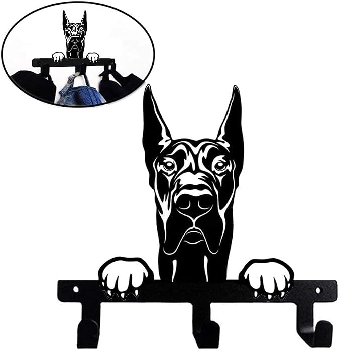 The Great Dane Scooby Scrappy Doo Dog Design Shaped Portrait Black Coated Metal Wall Leash Key Hook for Kitchen Bathroom Bedroom Garage Mud Room (Peek-a-Boo)