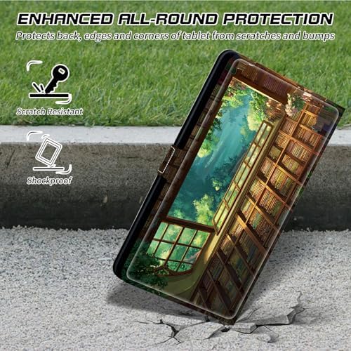 Universal Case for T-Mobile Revvl Tab 2 10.1" Model:9185W 2025/Revvl Tab 5G 10.36" 2023, 360 Degree Rotating Kickstand Protective Stand Leather Shell Cover for 9"-10.5", Library Window