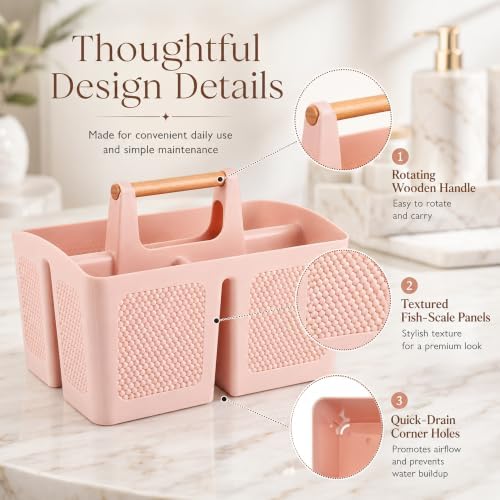 Haundry Portable Shower Caddy Basket with Handle, 3-Compartment Plastic Bathroom Organizer, Dorm Shower Basket for College Students, Quick Drain Storage Tote for Toiletries, Camping, Gym, RV