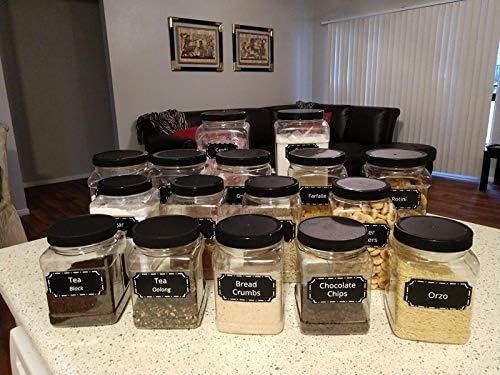 Lawei 6 Pack Clear Plastic Square Jars - 32 Oz Containers with Easy Grip Handles for Dry Goods, Cookies, Candy and More