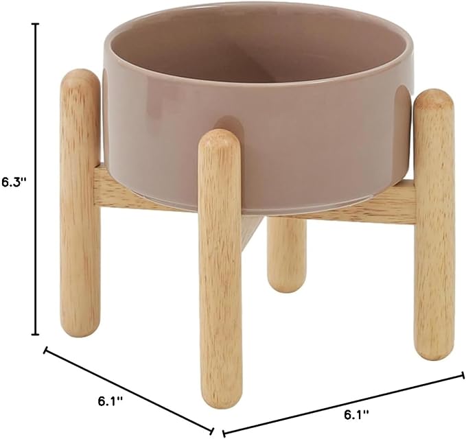 Havniva Ceramic Dog Bowls Elevated, Raised Dog Food Bowl for Small Dogs | 6.1” Elevated Dog Bowls, Non-Slip Wood Stand, Dog Food and Water Bowl Set, Dog Feeding Dish, Large Capacity Pet Water Bowl