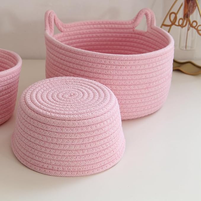 Large Cat Ears Toy Organizer, Woven Cotton Rope Basket, Decorative Nursery Bins & Boxes Gift Basket Empty for Baby Pet Toy Storage