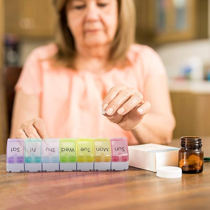 GOGOODA 2 Pack Weekly Pill Organizer Arthritis Friendly 7 Day Pill Holder | Travel Vitamin Container Organizer with Popup Open Design and Ample Space to Hold Vitamins, Fish Oil and Medication