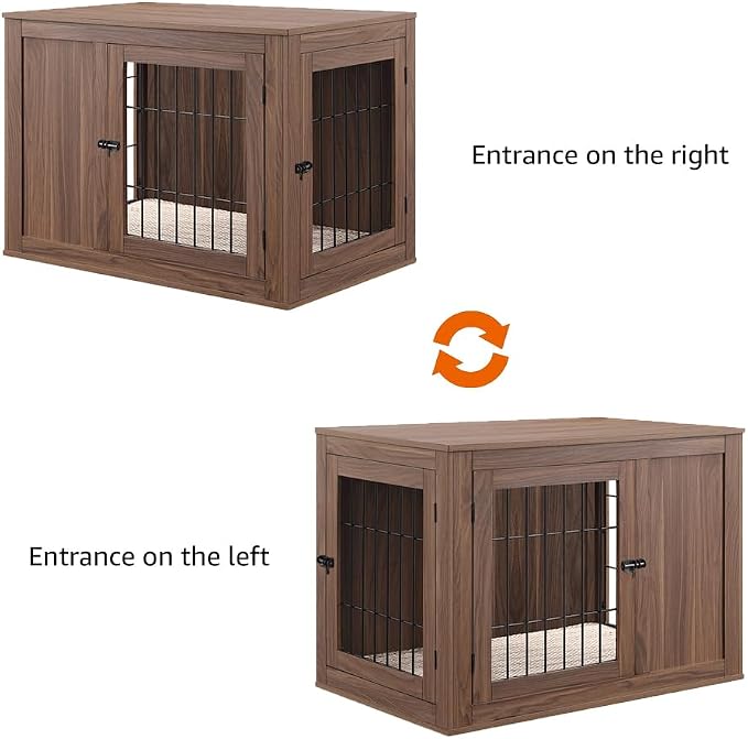 unipaws 36 Inch Furniture Style Dog Crate with Cushion for Medium Dogs | Indoor Puppy Kennel with Door, Modern Decorative Wood Wire Pet Cage, Pretty Cute End Side Table Nightstand