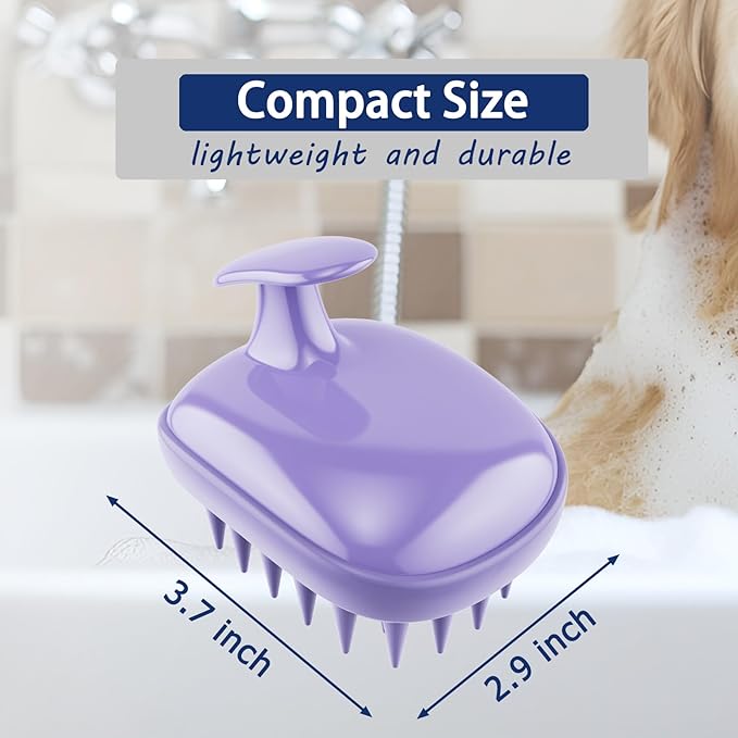 All-purpose Dog Shampoo Bath Brush,Pet Grooming & Soothing Massage Silicone Brush,Fits Ergonomically in the Hand for Long Short Haired Dogs and Cats(Purple)