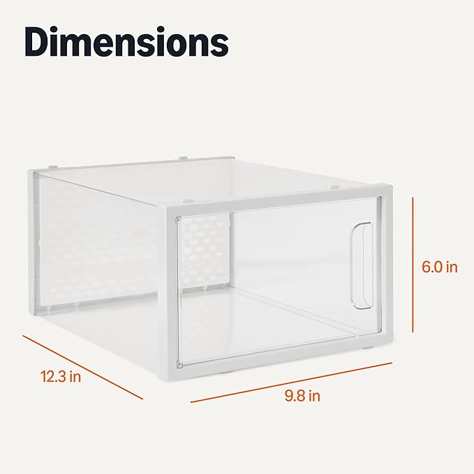 Amazon Basics Stackable and Foldable Clear Shoe Storage Organizer Box, Medium, 12-Pack