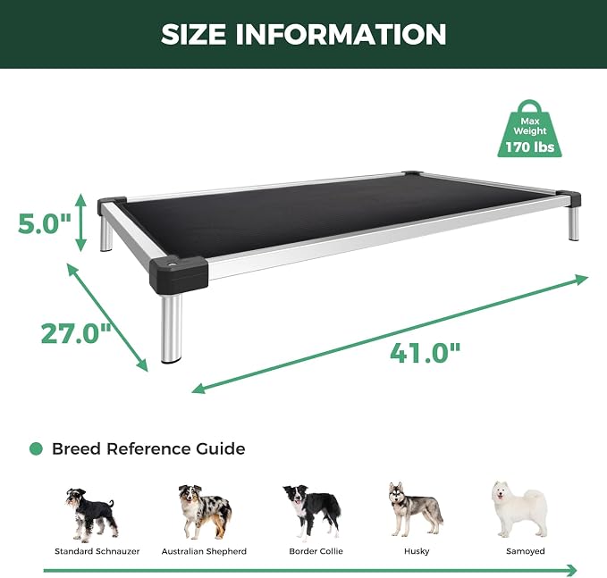 FXW TitanNest Padded Chew-Proof Elevated Dog Bed for Medium Dogs | Easy to Clean, Pre-assembly Raised Cot, Indoor/Outdoor/Camping, 41 x 27 x 5.0in