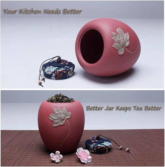 Ceramic Tea Canister,Tea Caddy with Airtight Lid,Tea Storage Jars,Portable Food Storage Containers Sealed Tea Tins Can for Loose Tea/Nuts/Sugar/Seed/Coffee,Red