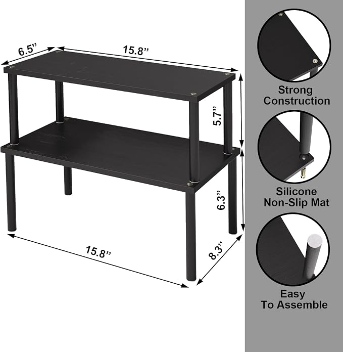 VERTORGAN 2 Pack Cabinet Organizer Shelf,Bamboo Countertop(Large,Black) | Kitchen Counter Shelves,Spice Rack Countertop and Cabinet,Cabinet Storage,Counter Organizer,Stackable Shelves