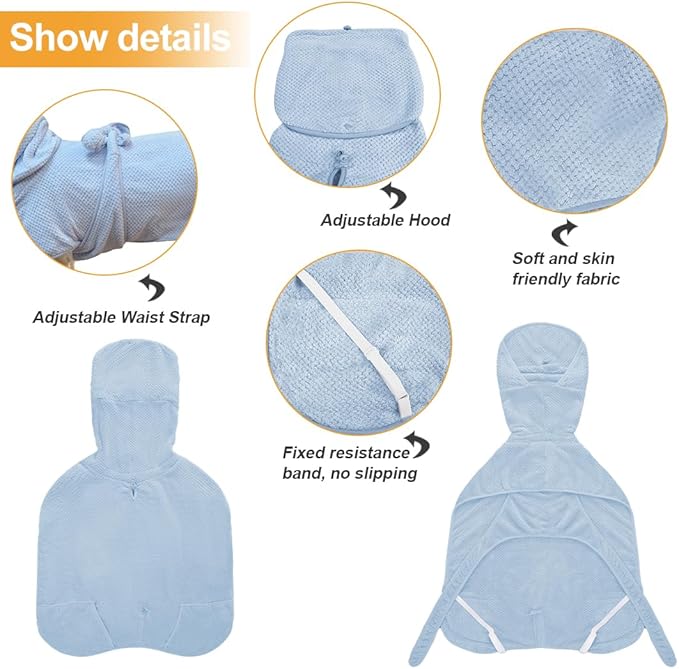 Medium to Large Size Dog Bathrobe, Microfiber Quick Drying Super Absorbent, Warm Dog Towels, Adjustable Hoodies and Belts for Dog Bath Products (Blue Jacquard, 3XL-Fit for 28 to 45 Pounds)