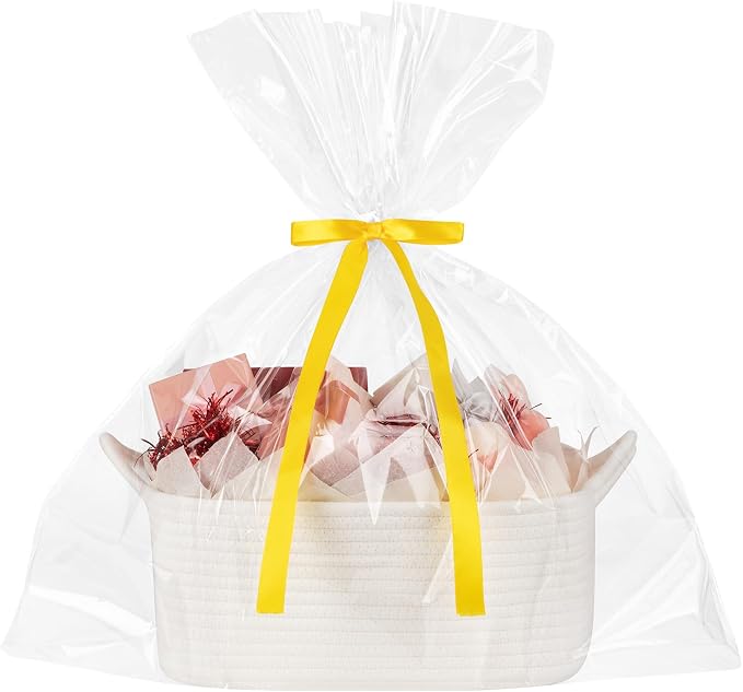 OIASKET Gift Basket Empty with Handle, Small Woven Baskets for Gifts Empty | 13.6"x10"x5.9", Baby Shower Toy Storage Baskets, Dog Toy Storage for Organizing, with Gift Bag Ribbon Tissue Paper