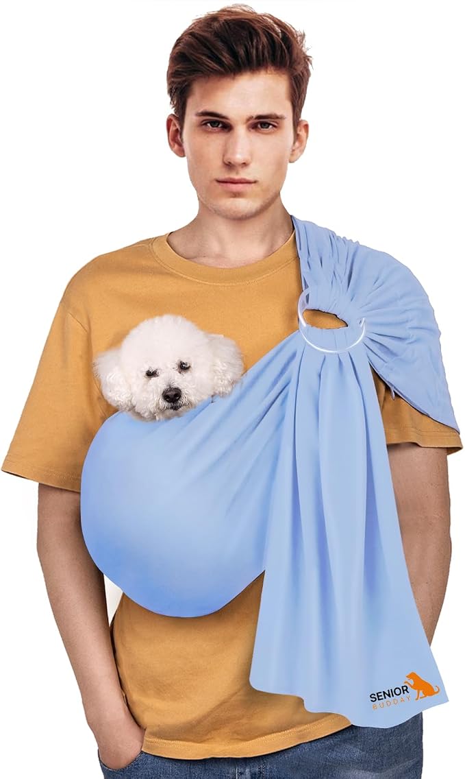 Dog Sling Carrier for Small Dogs, Adjustable Cat Sling Carrier, Light Blue | Hands-Free Front Carry Chest, Soft Breathable Fabric Wrap, Puppy/Kitten/Pets Up to 15 lbs, Machine Washable, Anti-Anxiety