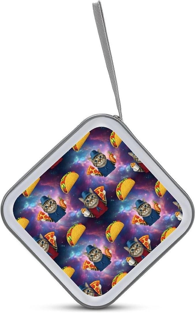 40-Disc CD/DVD Protective Case Funny Cute Galaxy Cat Taco Pizza, Hard Plastic Binder with Zipper, Portable Storage Organizer for Travel Office