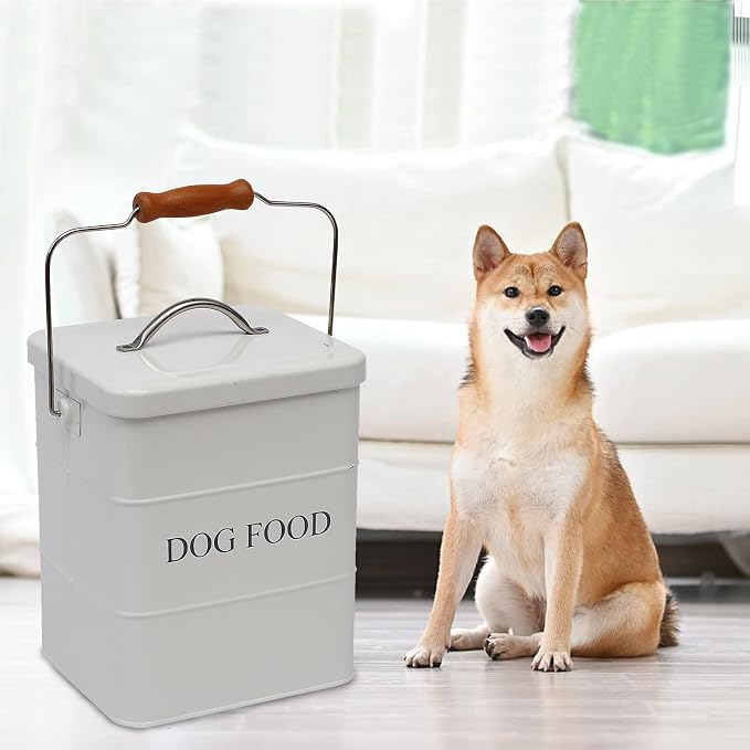 Morezi Dog Food Treat Storage Container with lid Scoop Included - Perfect Farmhouse Dog Food Bin for Kitchen Countertop, Shelf, Decoration Home - Dog Food - White
