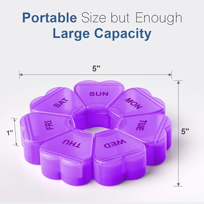 Large Weekly Pill Organizer, Pill Box 7 Day, KAPENS Daily Vitamin Case Large Capacity Compartments, Pill Containers for Fish Oil Medicine Supplements, Purple