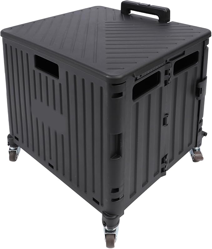 Folding Utility Cart, Portable Rolling Crate Handcart with Telescoping Handle, Large Capacity Storage Cart for Outdoor Shopping Travel, 15.75in x 14.17in x 39.37in (Black)