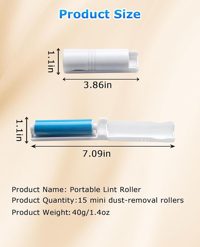 Mini Reusable Lint Roller, 15PCS Portable Washable Foldable Lint Remover Brush with Sticky Gel, Easy to Clean for Clothes and Pet Hair