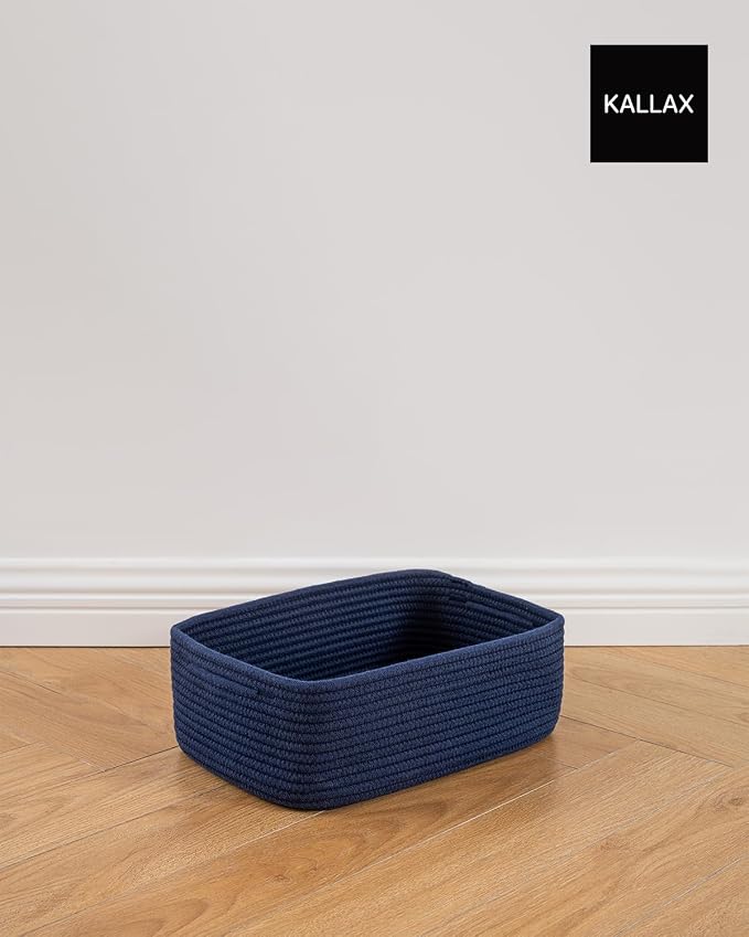 KALLAX Small Woven Storage Basket for Organizing, 13.5x9.5x5 inches, 3 Pack | Shelf baskets for closet organization, toy storage and home decor, Perfect as empty gift baskets for holidays, Navy Blue