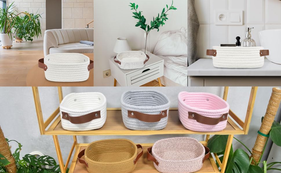 ABenkle Small Storage Basket, Mini Rope Woven Baskets, Cute Shelf Closet Storage Organizer, Boho Decorative Toy Bin for Nursery, Living Room, Spa, Empty Gift Basket - XS, Mixed Brown