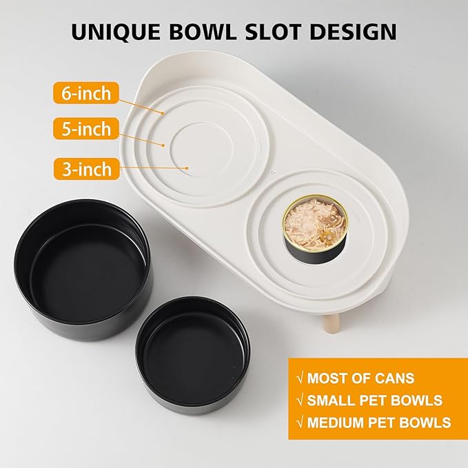 Raised Cat Food and Water Bowl Set - Elevated Ceramic Dishes with Non-Slip Stand and Splash Guard for Small Dogs - 2 x 320 ML (4.9 OZ) - Black