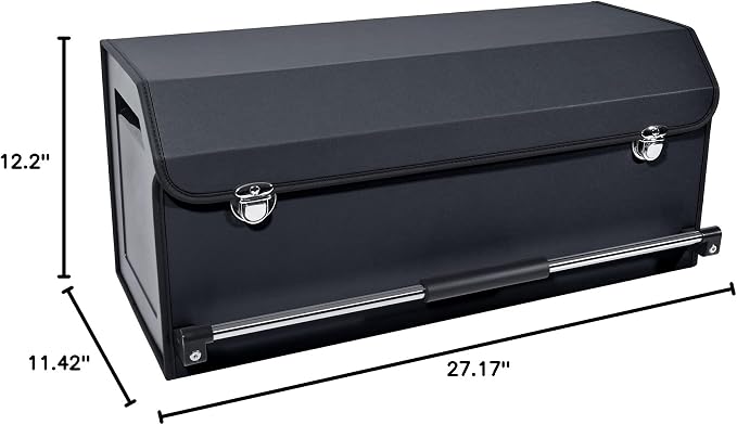 Car Trunk Organizer Leather Car Storage Organizer with Lid Car Organizer | Suv Trunk Organizer with Sturdy Handle Car Cargo Storage Box for Minivan, Sedan, Jeep (Black, 27 x 11.4 x 12.2in)