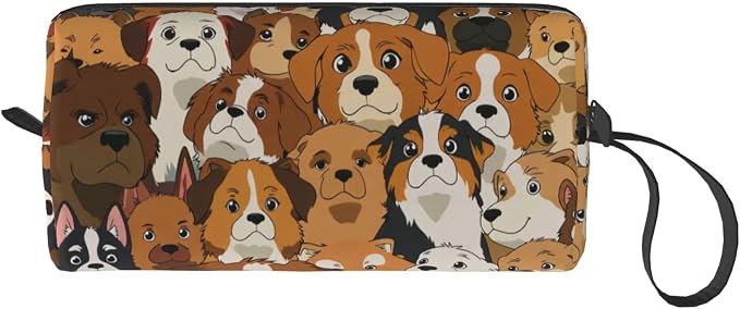 Cute Dog Faces Makeup Bag for Women with Wrist Strap | Durable 600D Oxford Fabric Cosmetic Organizer,Compact Travel Pouch with Handle for Gym & Daily Use