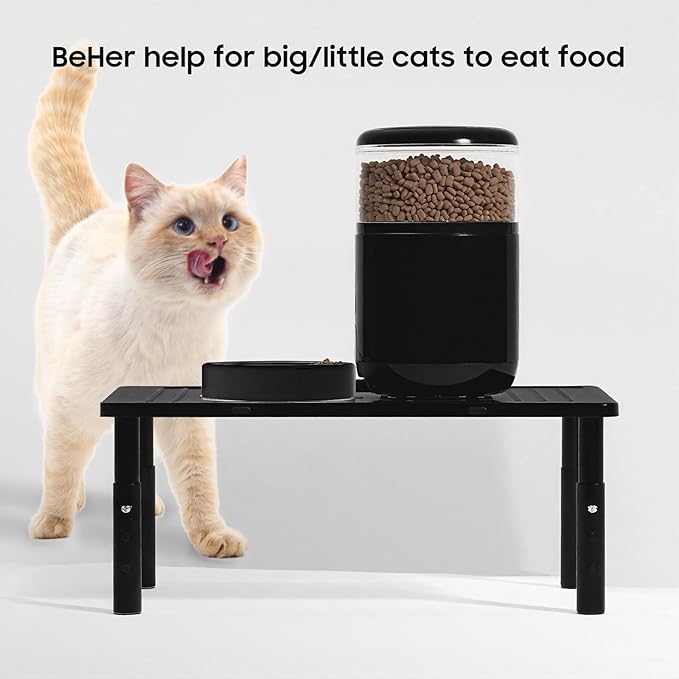WSOWX Adjustable Automatic Cat Feeder Stand - Non-Slip Elevated Holder for Cats/Puppies, Fits Most Automatic Feeders & Water Dispensers, Black(Holder ONLY)