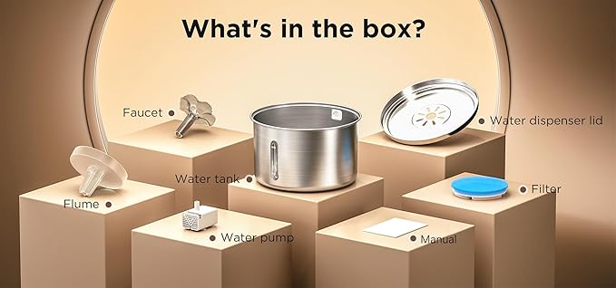 Cat Water Fountain Stainless Steel, 102oz/3L Automatic Pet Water Fountain with 6 Replacement Filters & 6 Pre-Filter Sponges for Cats, Dogs (Cat Fountain + 6 Filters + 6 Sponges)