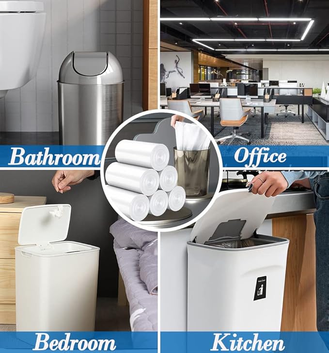 4 Gallon 350pcs small Trash Bags Strong Clear Garbage Bags, Bathroom Trash Can Bin Liners, Small Plastic Bags for home office, waste basket liner, fit 12-15 Liter, 3.5,4,4.5 Gal(Clear 350)