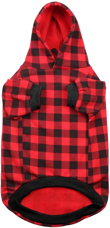 Red Plaid Dog Hoodie Sweater for Dogs Pet Clothes with Hat and Pocket(XL)