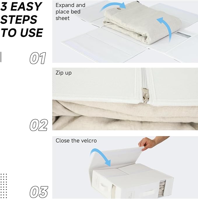 Simple&Opulence 2 Pack Bed Sheet Organizers and Storage (Queen & King Size), Foldable Sheet Set Organizer for Linen Closet, Folding Bedding Storage Box for Bedsheet Duvet Cover, White