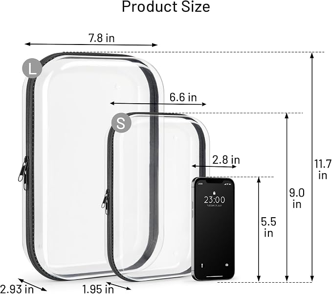 Clear Hard Shell Organizer Cases, 2 Pack | Durable PET shell with water-resistant, scratch-resistant surface for travel, toiletries, electronics and daily essentials