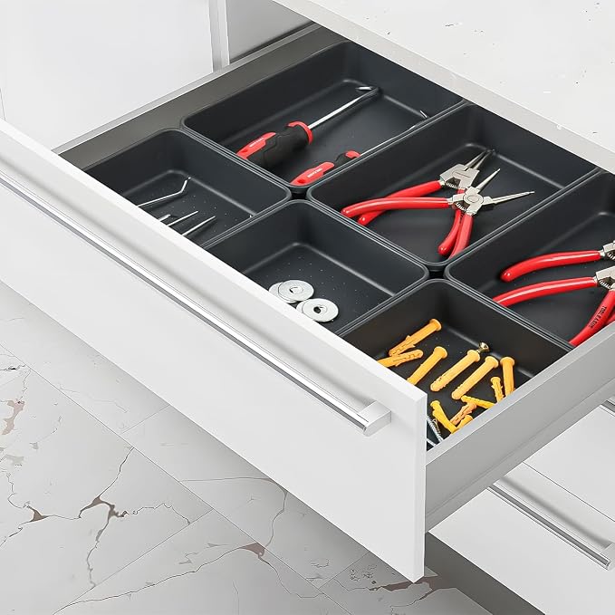 Kutesna 6 PCS Large Plastic Drawer Organizer, 9"×6" Desk Organizer Set | Storage Trays, Versatile Plastic Storage Bins for Makeup Vanity, Jewelries, Kitchen Utensils, Bathroom and Office