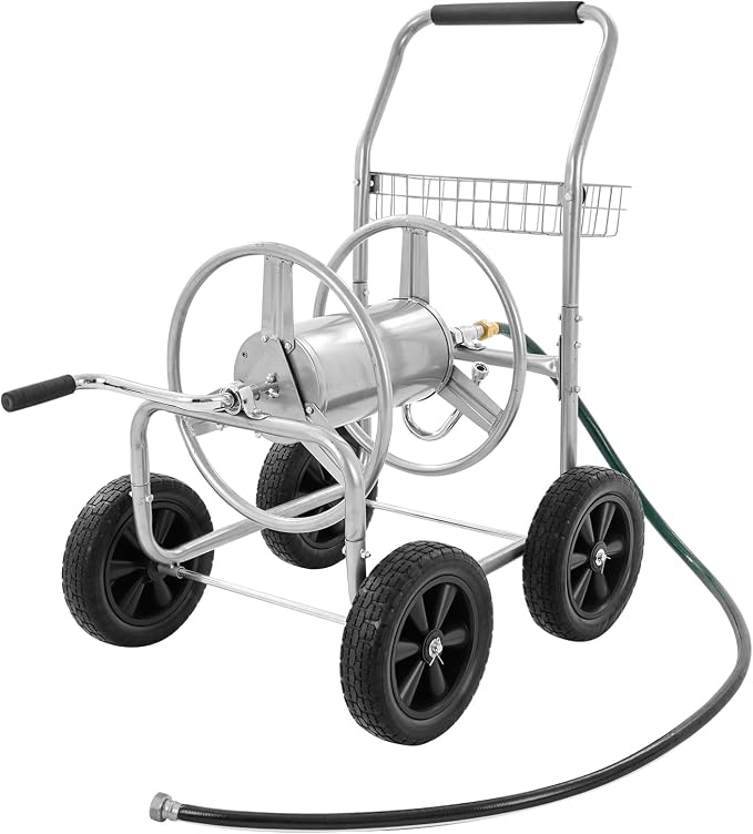 VEVOR Hose Reel Cart, Hold Up to 300 ft of 5/8’’ Hose, Garden Water Hose Carts Mobile Tools with 4 Wheels, Heavy Duty Powder-Coated Steel Outdoor Planting with Storage Basket, for Garden, Yard, Lawn | for Garden, Yard, Lawn, Mobile Tools with 4 Wheels,...