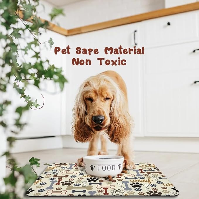 Dog Food Mats for Floors Waterproof, Pet Water Bowl Mats Pet Feeding Absorbent Placemats Beige 17 * 30 inch