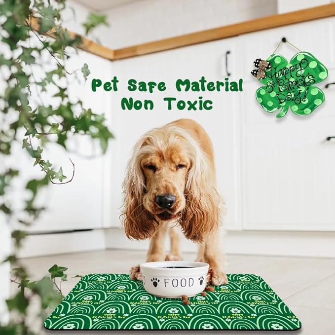 St Patrick's Day Dog Food Mats for Floors Waterproof, Cat Water Bowl Mats Pet Feeding Absorbent Placemats 16 * 24 inch