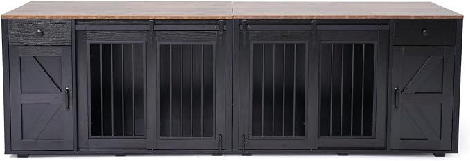 Verano Garden 88" Dog Crate Furniture, Dog Kennel Cage, Black (88") | 2-in-1, Lockable, Decorative, Sliding Door, Removable Divider, Adjustable Shelf, Farmhouse, Heavy Duty, Small Medium Dogs