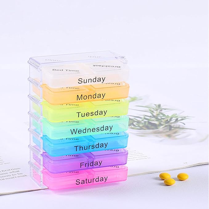 Pill Organizer 4 Times a Day Portable Travel Pill Box 7 Days with Moisture-Proof Design and Large Compartments Separable Large Pill Box to Hold Pills Vitamins Fish Oil Supplements