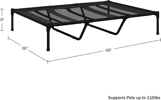 Elevated Dog Bed - 48x36-Inch Portable Pet Bed with Non-Slip Feet - Indoor/Outdoor Dog Cot or Puppy Bed for Pets up to 110lbs by PETMAKER (Black)