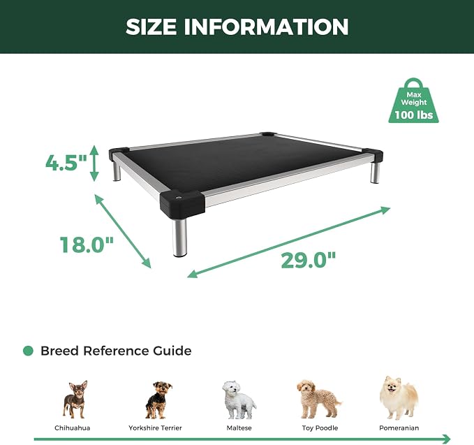 FXW TitanNest Padded Chew-Proof Elevated Dog Bed for Extra-Small Dogs | Easy to Clean, Pre-assembly Raised Cot, Indoor/Outdoor/Camping, 29 x 18 x 4.5in