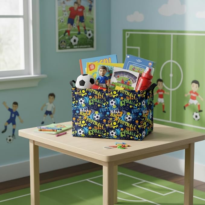 Kid Rectangular Soccer Basket Baby Collapsible Storage Bin Room Decor Nursery Gift Basket (Graffiti Soccer)