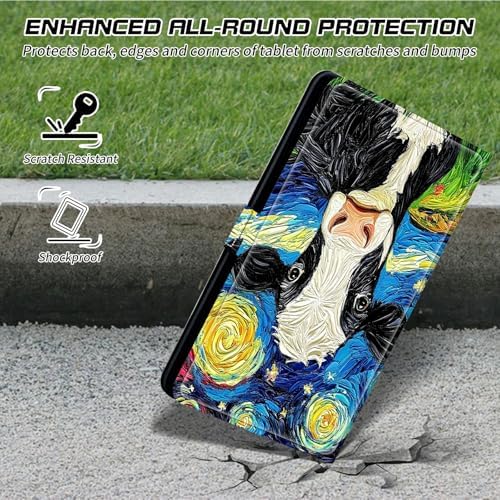 Universal Tablet Case for T-Mobile Revvl Tab 2 10.1" 2025/Revvl Tab 5G 10.36" 2023, 360 Degree Rotating Kickstand Protective Stand PU Leather Shell Cover for 9"-10.5", Black and White Cow