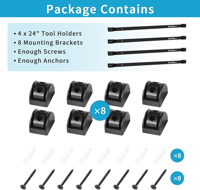 4 Pieces 24" Magnetic Tool Holder Strip, Black Magnet Bar, Metal Tool Organizer Rack for Garage Organization, Easy To Install in Workshop, Mounting Screws Included