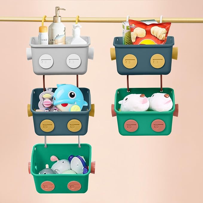 Bath Toy Storage Organizer Basket, 3 Pack Cute Robot Bathtub Shower Toy Organizer, Wall Mounted Hanging Bath Toy Holder with Hooks, for Tub Laundry