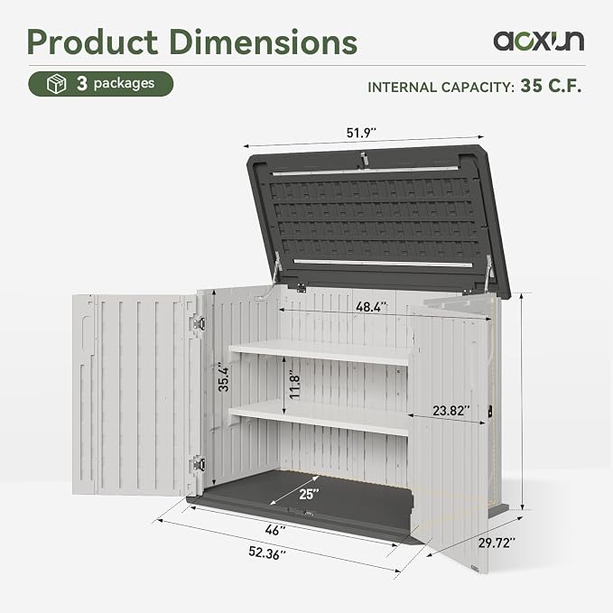 Aoxun Outdoor Storage Shed, 35 Cu.Ft Vertical Storage Sheds, White | Sheds Outdoor with Floor & Shelves, Outdoor Waterproof Storage Cabinet for Garage Storage, Pool Storage, Bike Shed, Garden